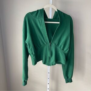 Cider Green Cropped Zip Up Hoodie Sweatshirt Large Cotton Blend